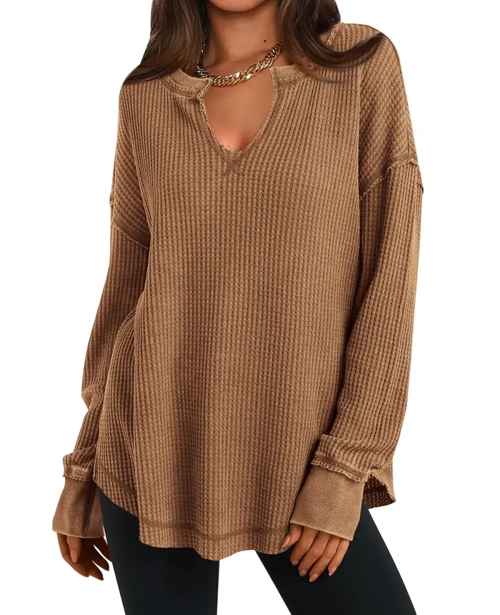 ✨Women's Waffle Knit Exposed Seam Pullover
