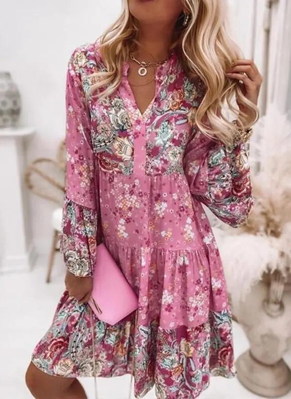 Super Sweet Pink Prairie Meadow Mini Dress