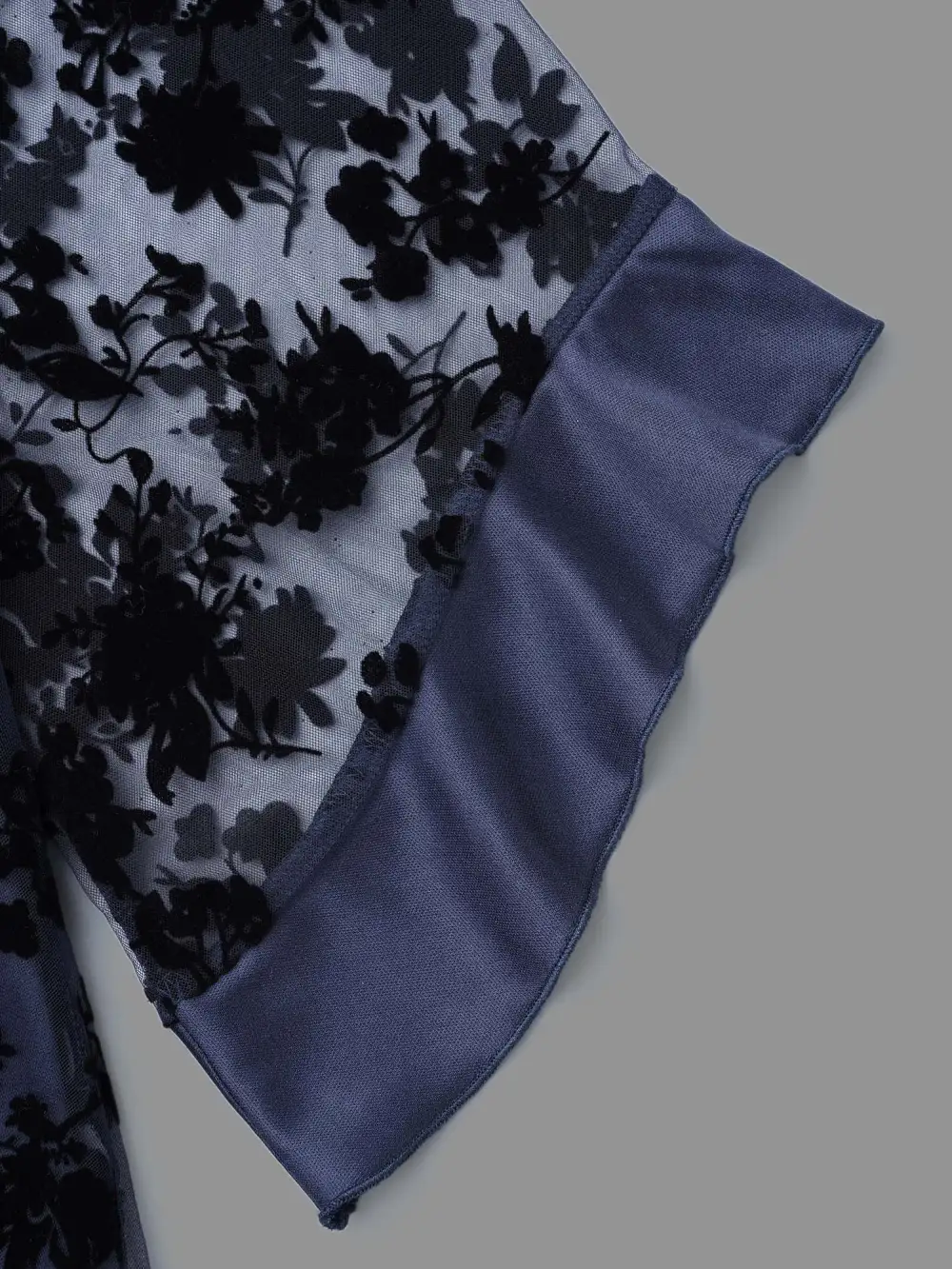 Floral Flocking Mesh Asymmetrical Hem Blouse