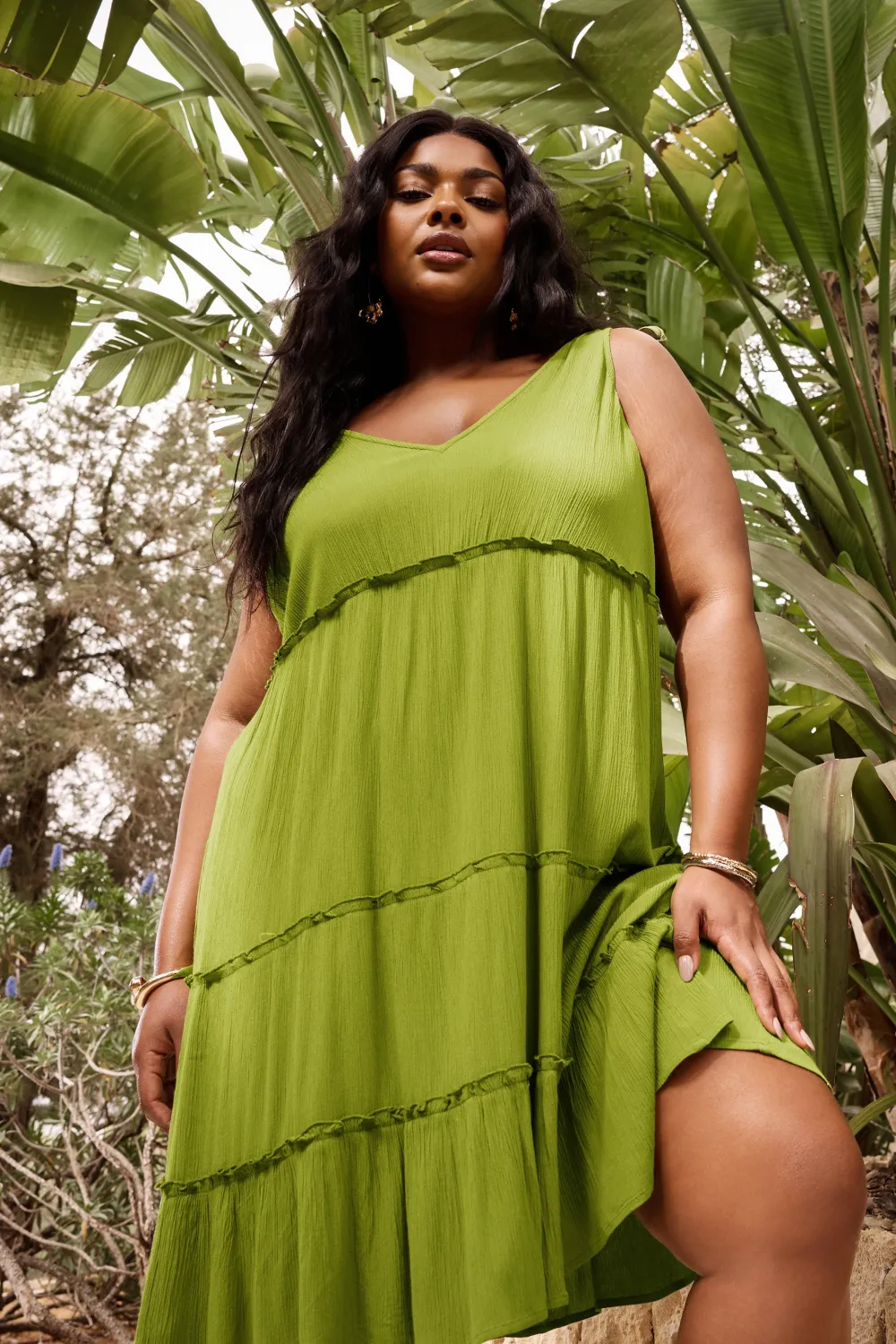 LIMITED COLLECTION Curve Red Tropical Tiered Midi Dress