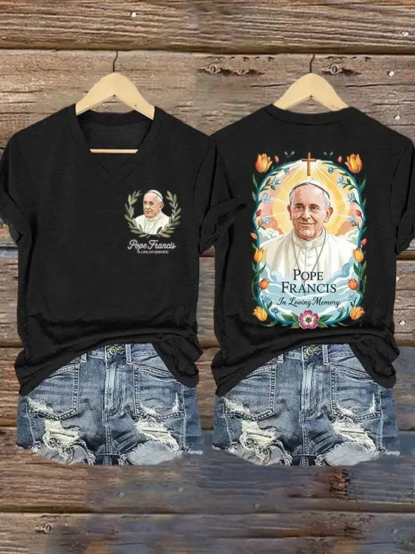 Women's 1936-2025 Print Short Sleeve V-Neck Cotton T-Shirt