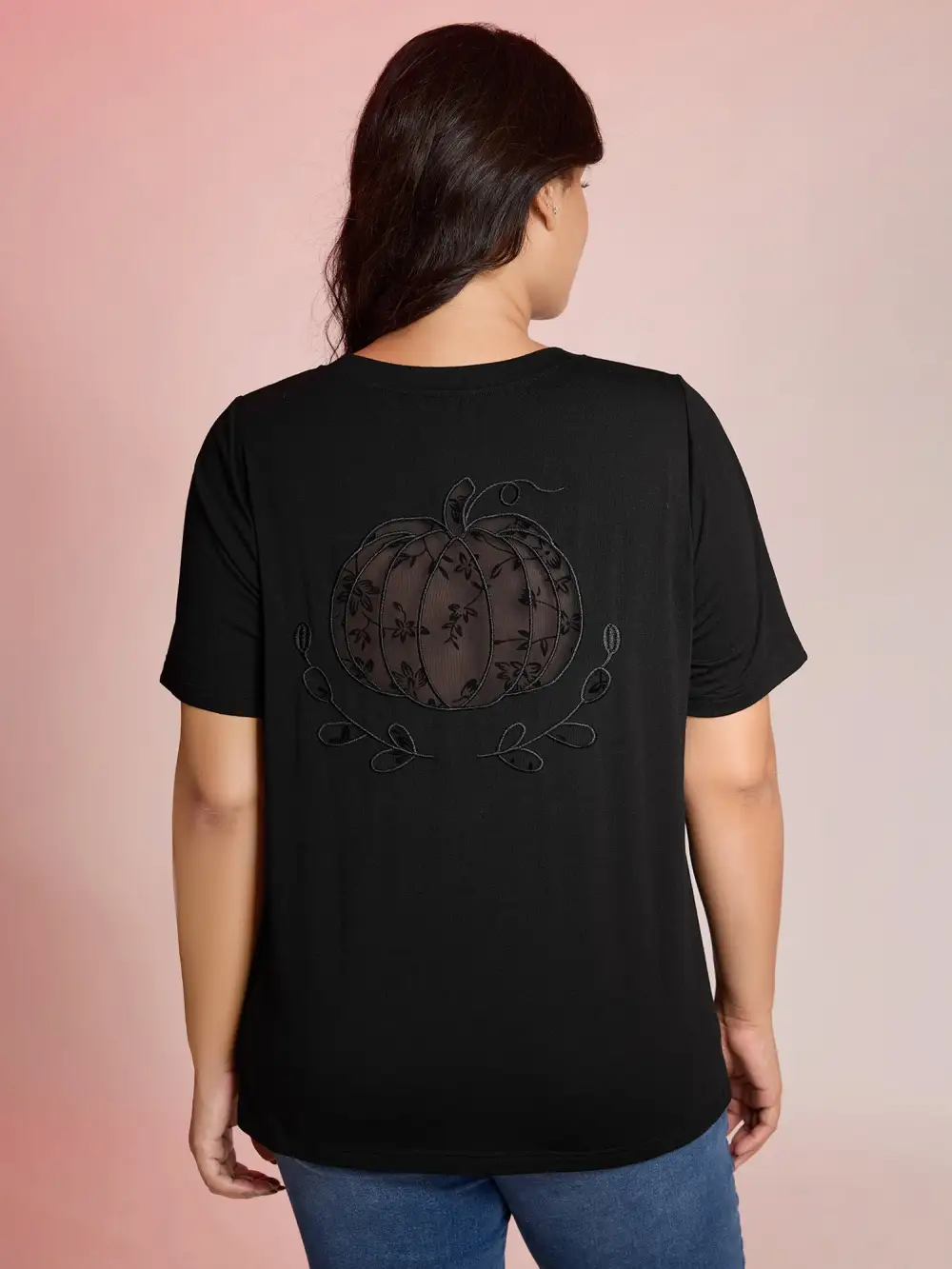 Pumpkin Sheer Cutwork Embroidery T-Shirt