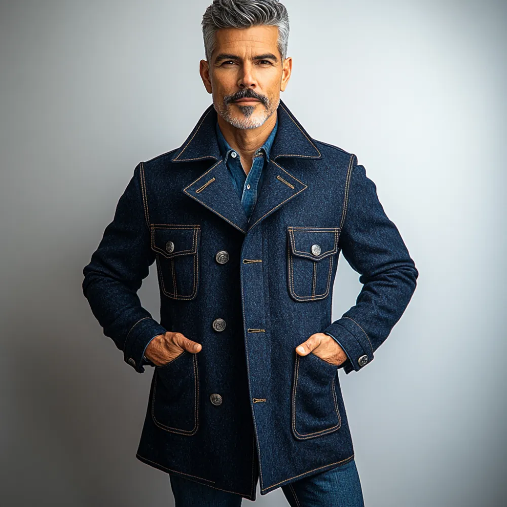 Men's Casual Lapel Single Breasted Multi-Pocket Denim Jacket