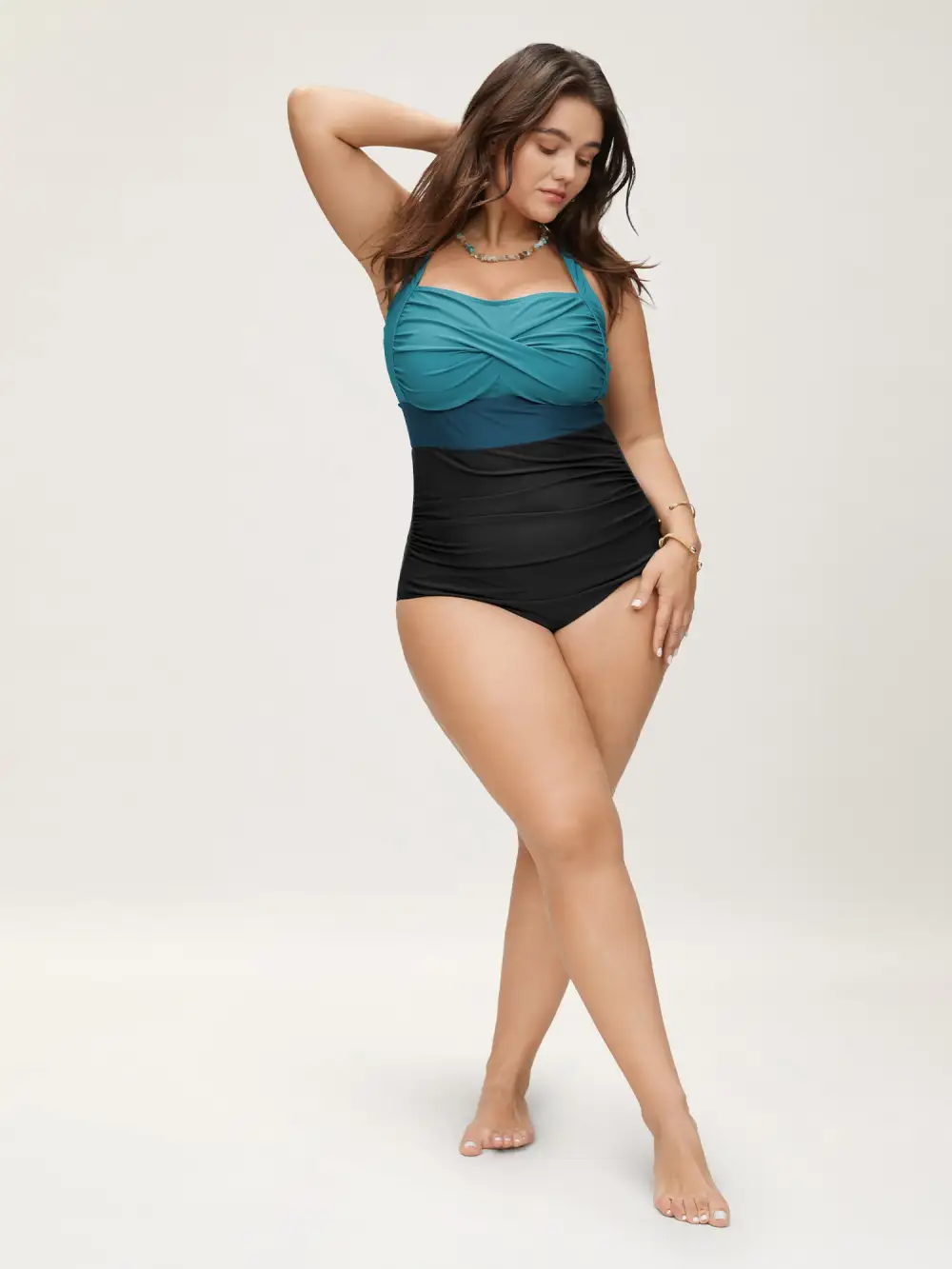 Contrast Twist Front Tummy-Control One Piece Swimsuit