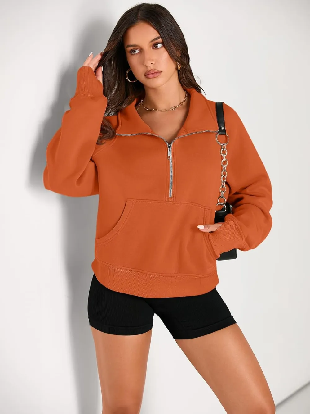 Womens Sweatshirts Half Zip Cropped Pullover Fleece Quarter Zipper Hoodies Fall outfits Clothes Thumb Hole