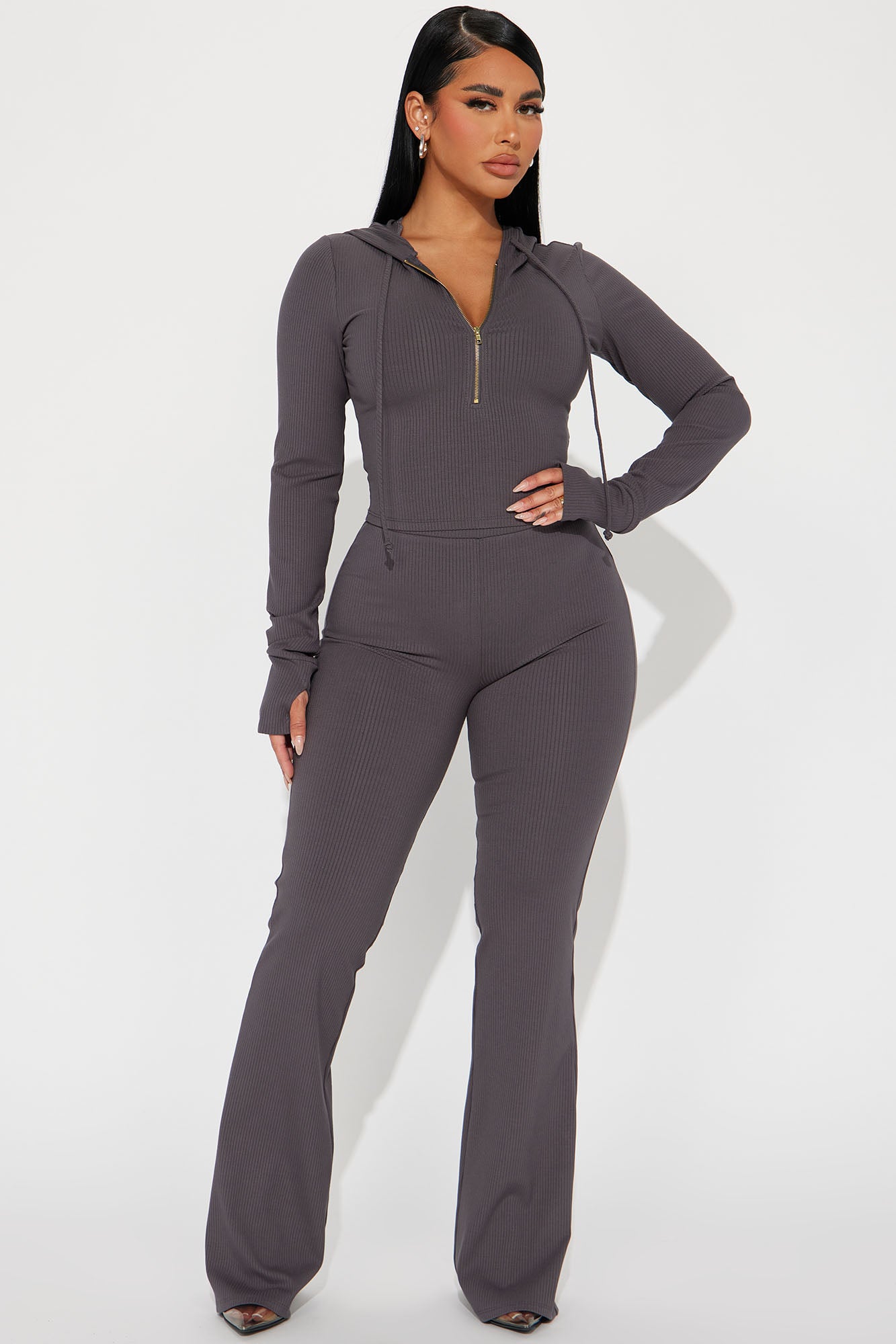 Laurie Ribbed Pant Set - Charcoal