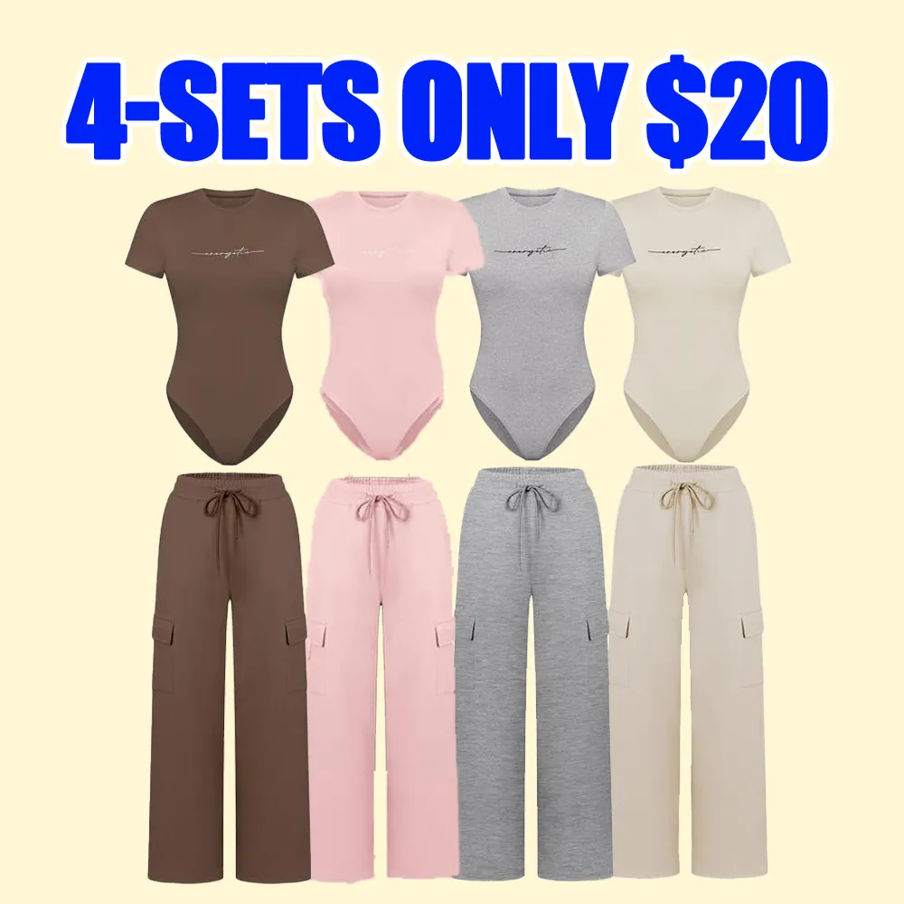 Women's Letter Print Bodysuit & Drawstring Pants Set – Casual Y2K Matching Outfit