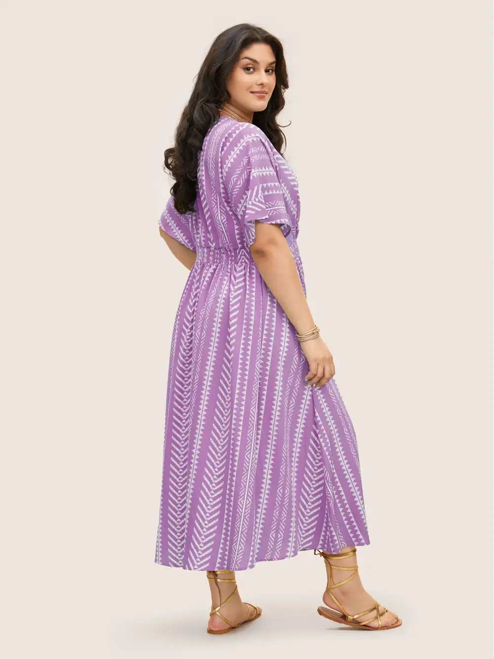 Solid Geometric Dolman Sleeve Pocket Shirred Split Hem Dress