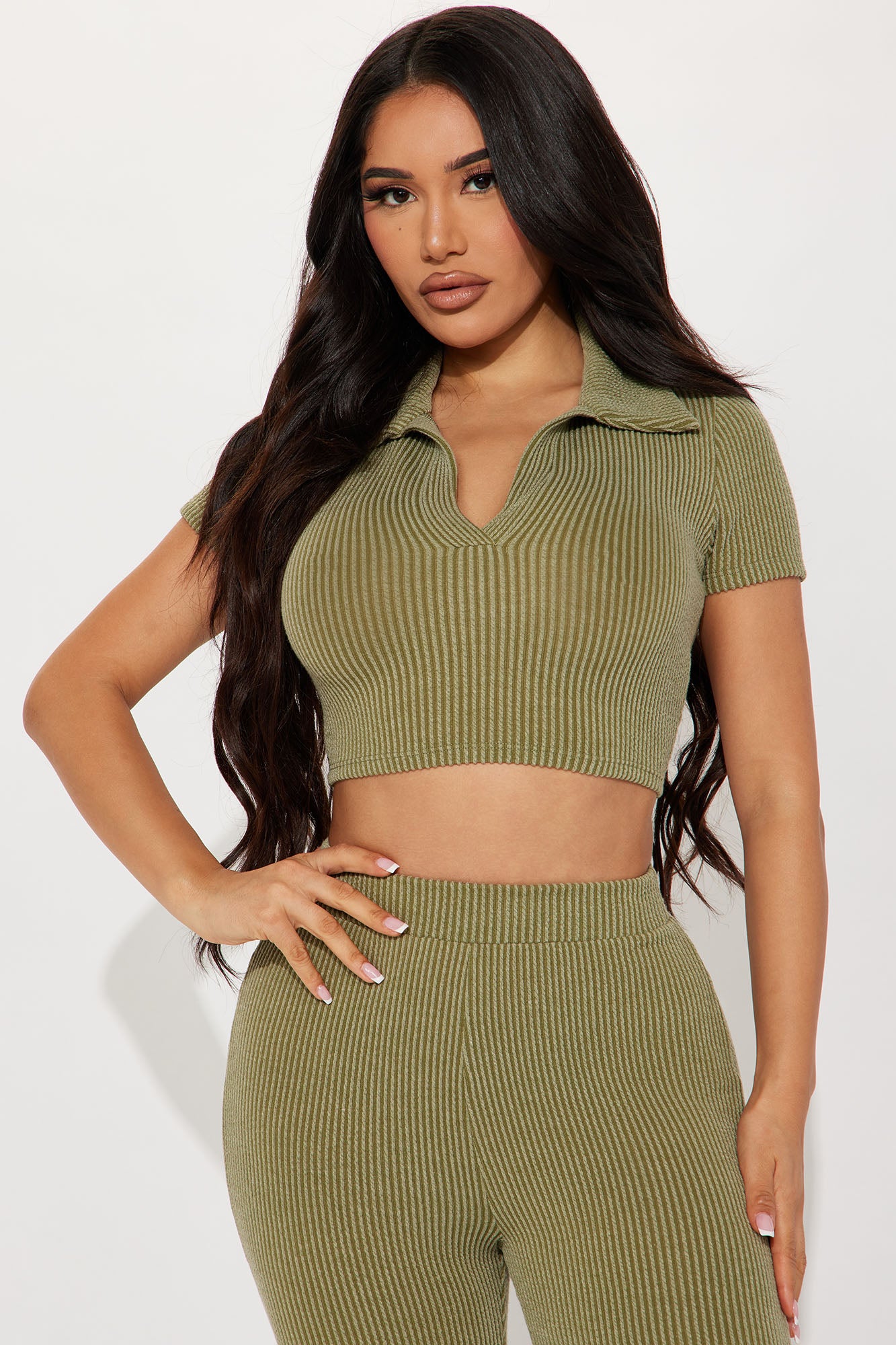 Josie Ribbed Pant Set - Olive