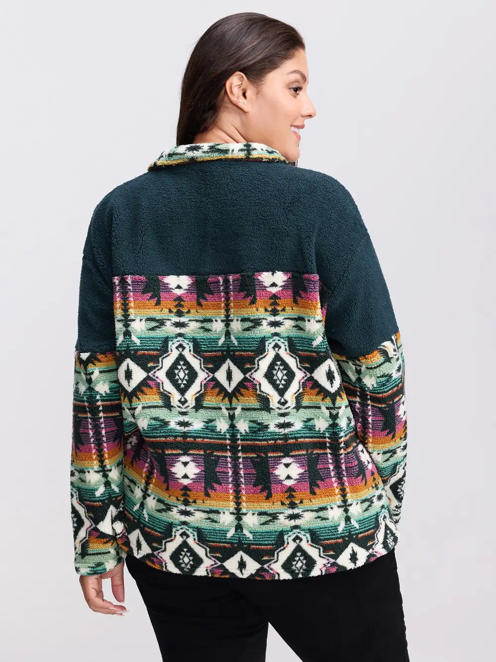 Boho Print Zipper Front Sweatshirt