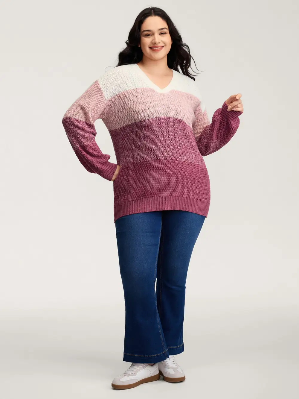 Colorblock Tissue-Textured Split Pullover