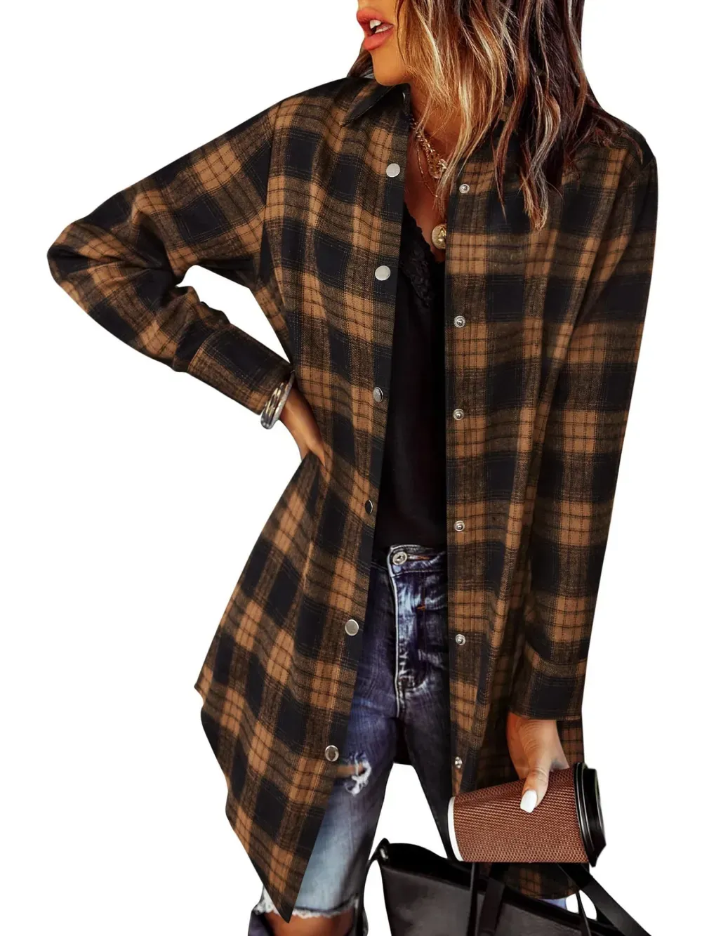 2025 Women's Flannel Long Sleeve Plaid Button Down Shirts