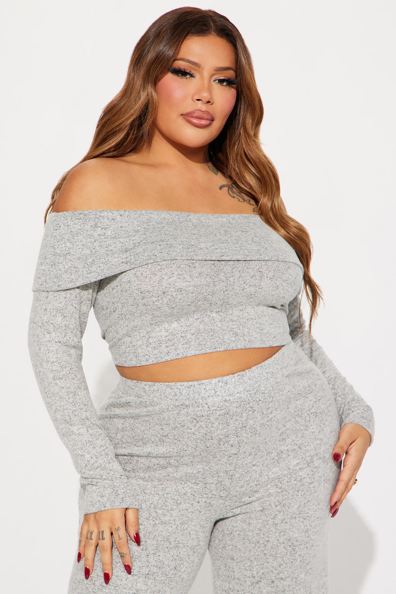 Jamie Brushed Knit Pant Set - Heather Grey