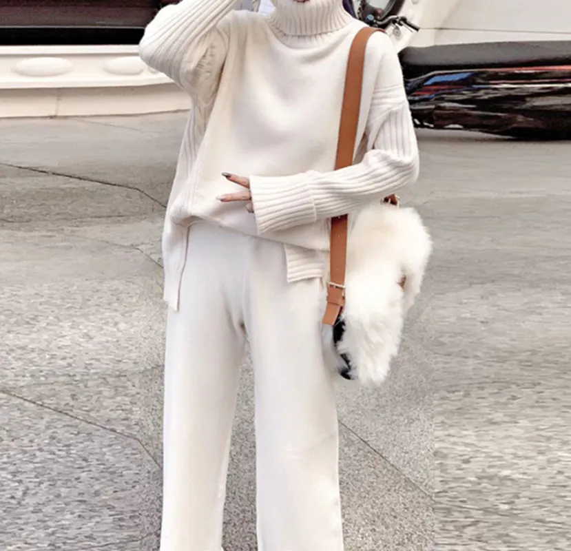 Turtleneck Size Split Sweater Suits