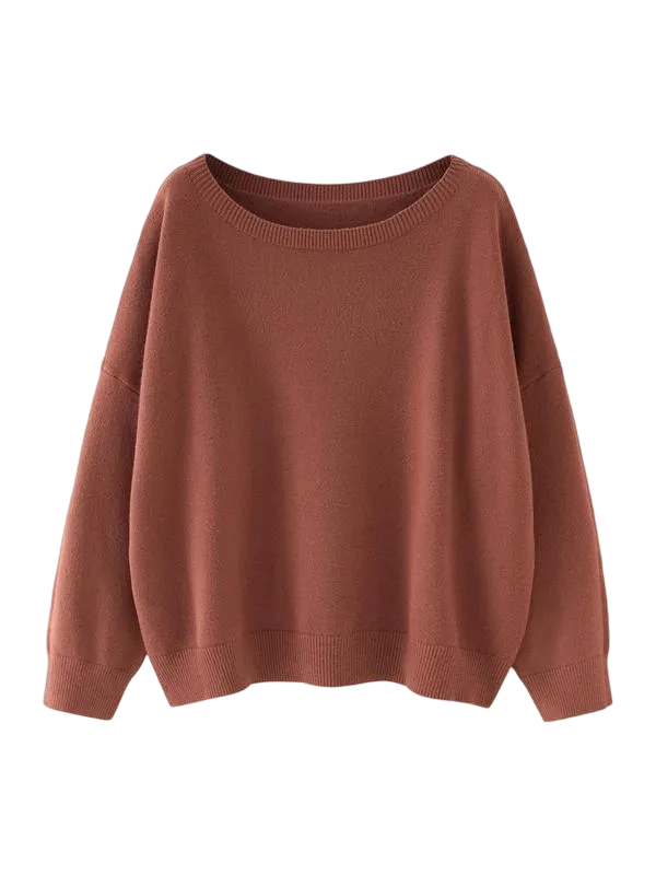 Women's Plain Scoop Neck Drop Shoulder Knit Sweater (Fall/Winter)