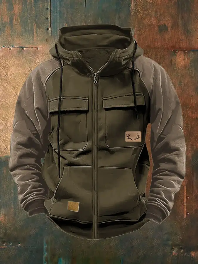 Men's Retro Casual Elk Contrast Color Jacket