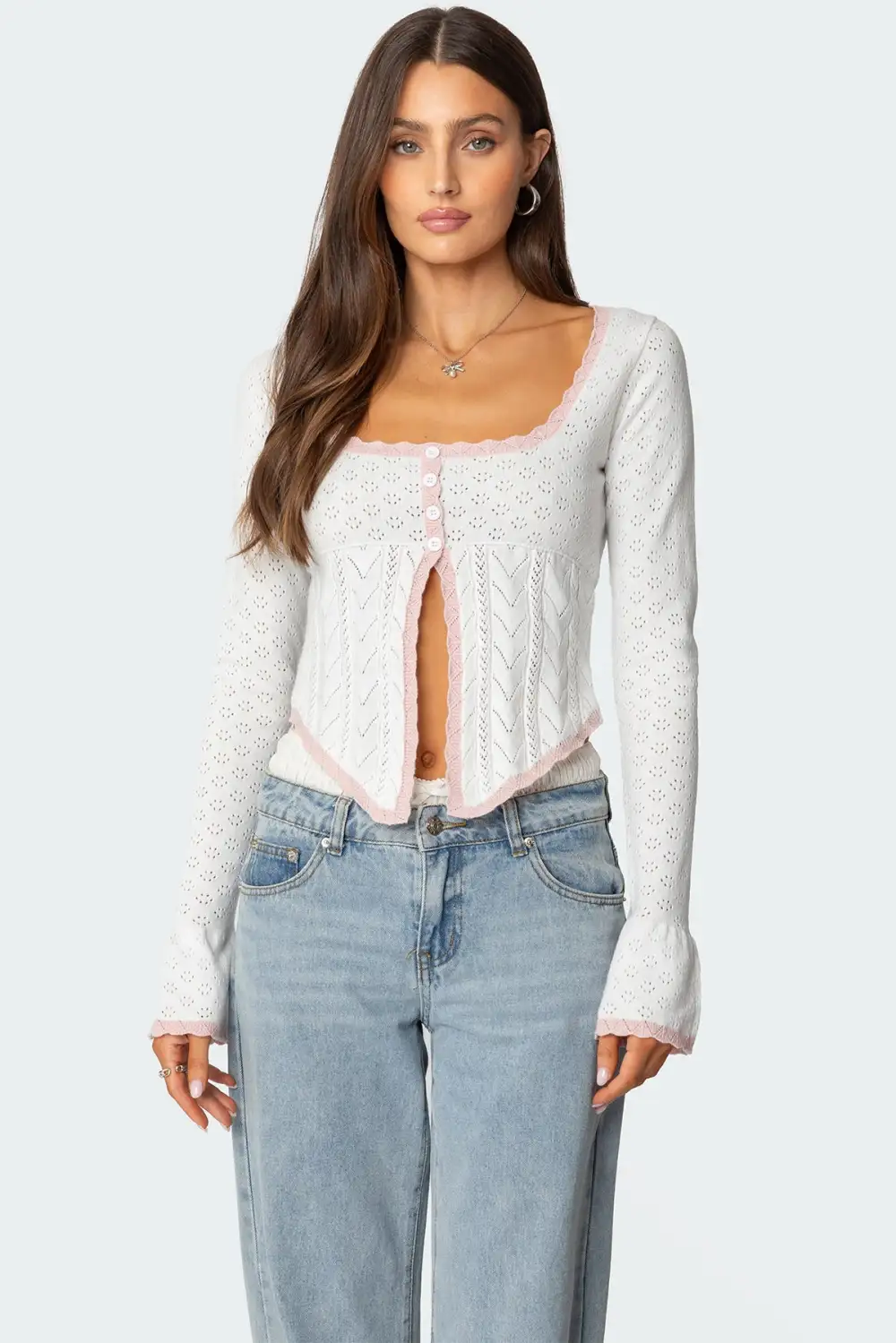 Abbie Split Front Pointelle Top