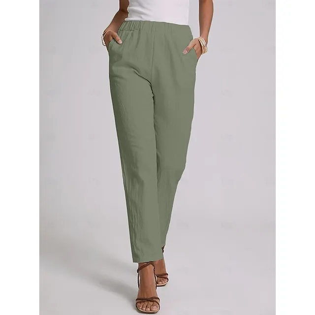 Women's Plus Size Loungewear Pants Pure Color Simple Casual Comfort Home Street Cotton And Linen Long Pant Summer Spring White Blue