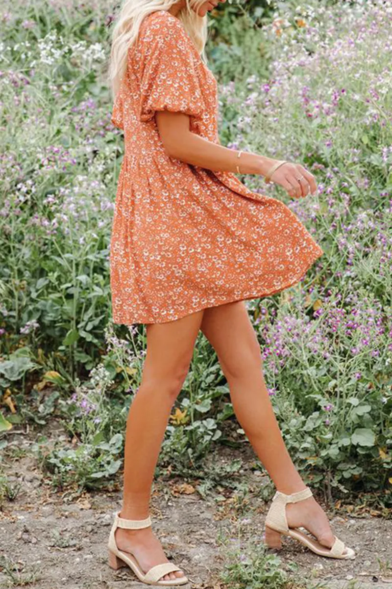 Casual Print Split Joint O Neck Straight Dresses(6 colors)