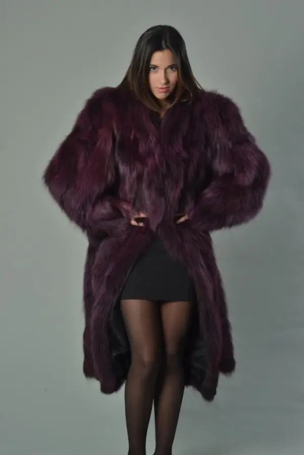 Fox fur coat fox collar full length women's