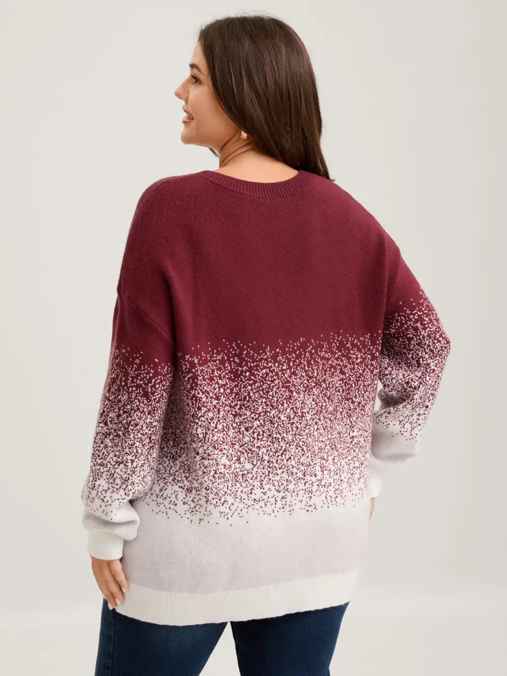 Jacquard Color Blend Ribbed Hem Pullover