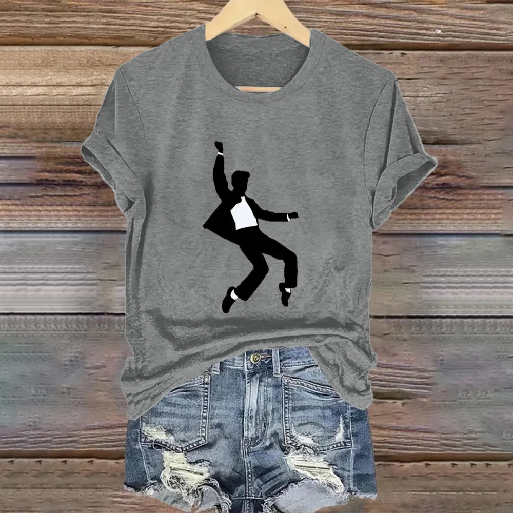 Women's The King People Silhouette Print Short Sleeve Round Neck Cotton T-Shirt