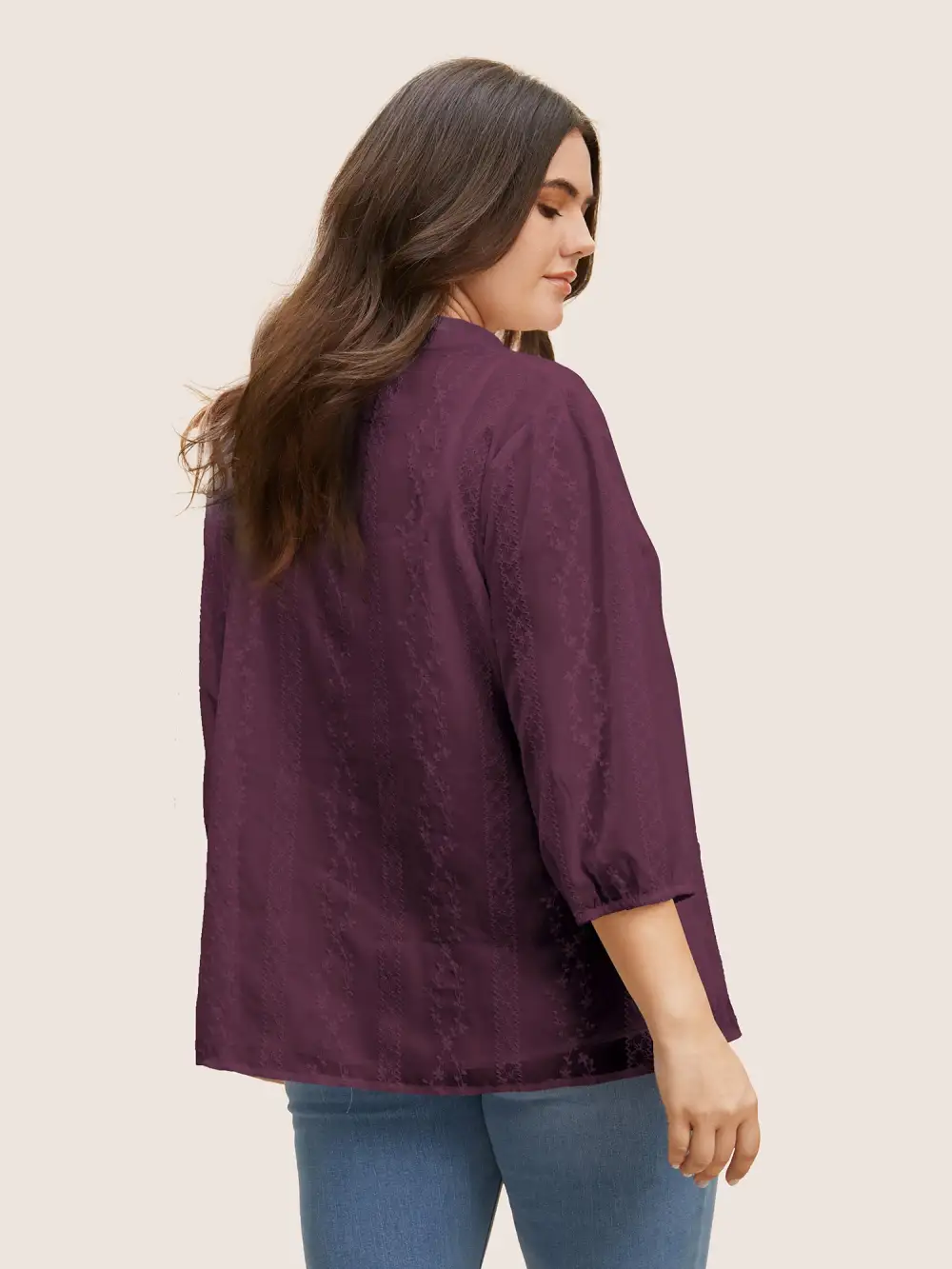 Texture Mesh Button Detail Tucked Seam Blouse