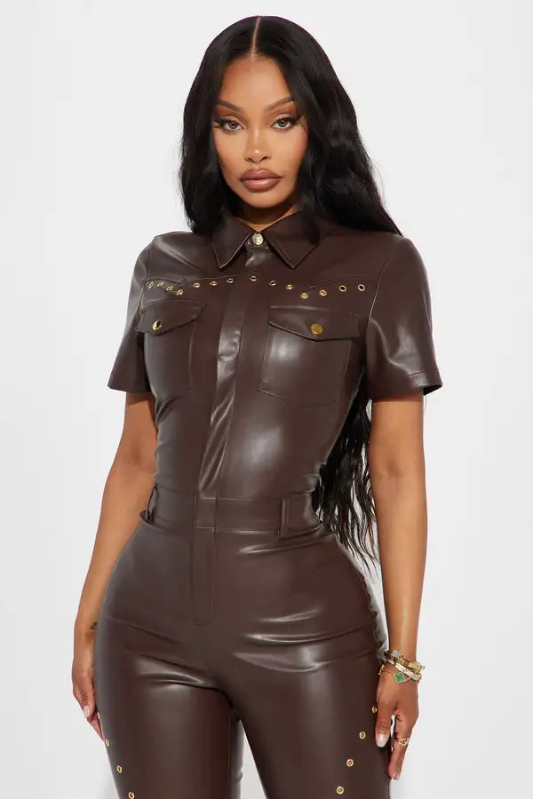 Raleigh Faux Leather Jumpsuit - Brown