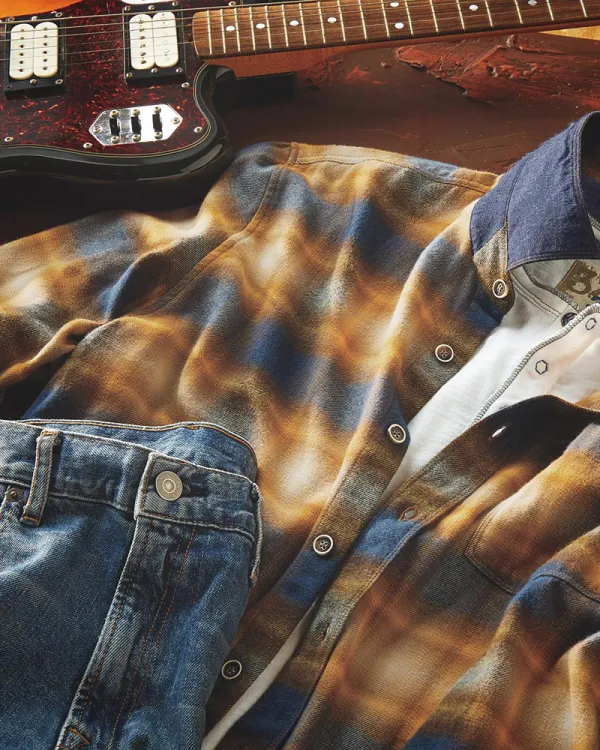 Men's casual contrast plaid shirt