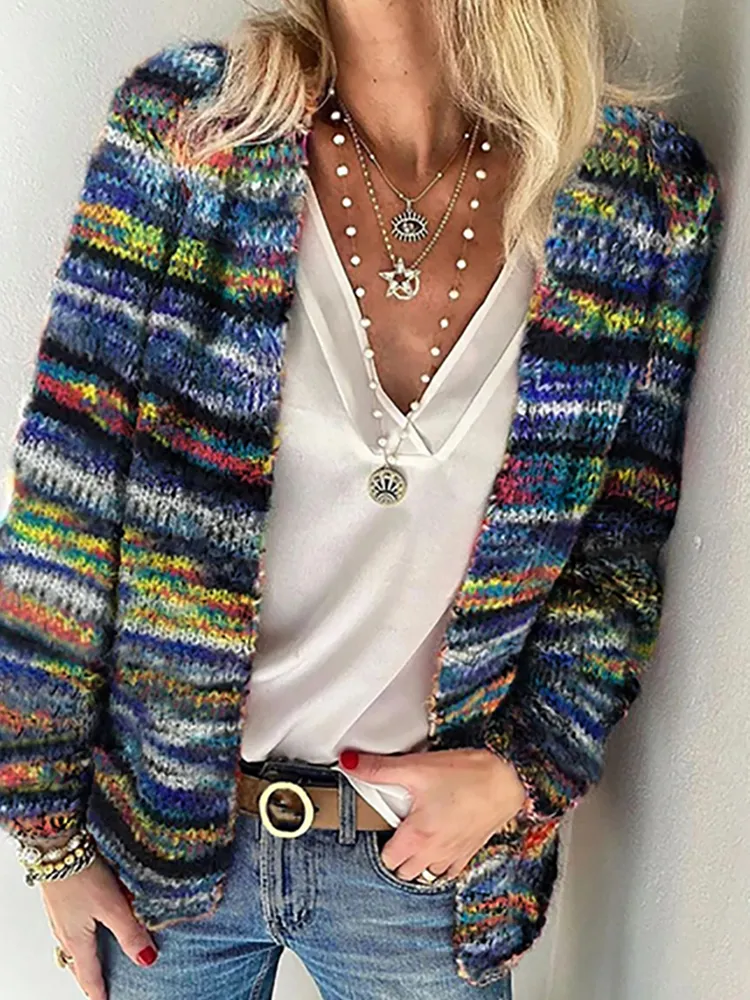 Casual Color-block Striped Sweater Cardigan