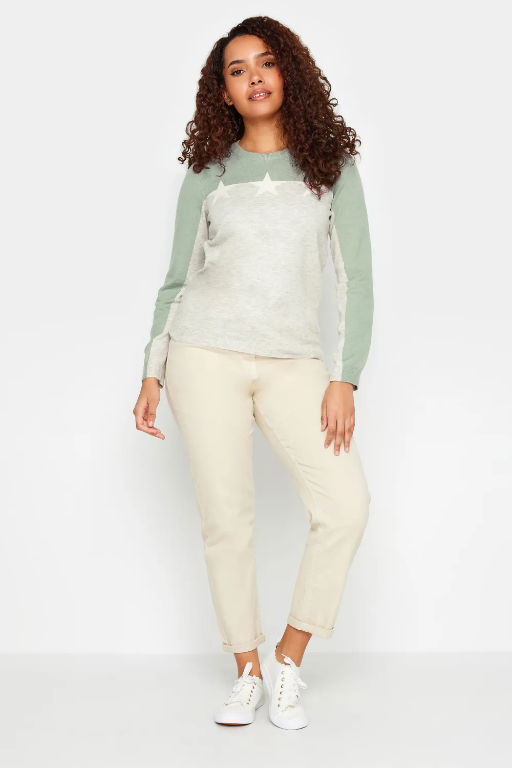 M&Co Grey Stripe Cuff Star Print Jumper