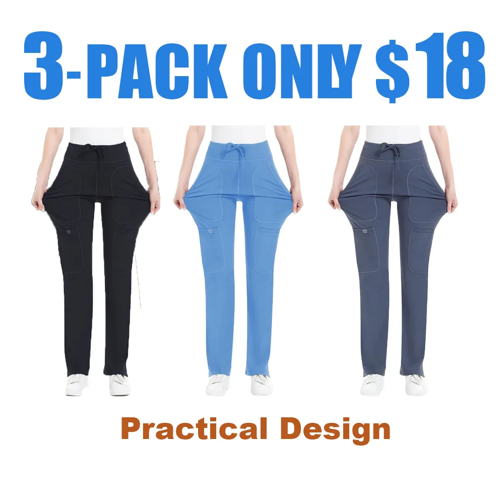 Women's Mid Rise Yoga Work Pants – Stretch Cargo Scrub Pants with 5 Pockets