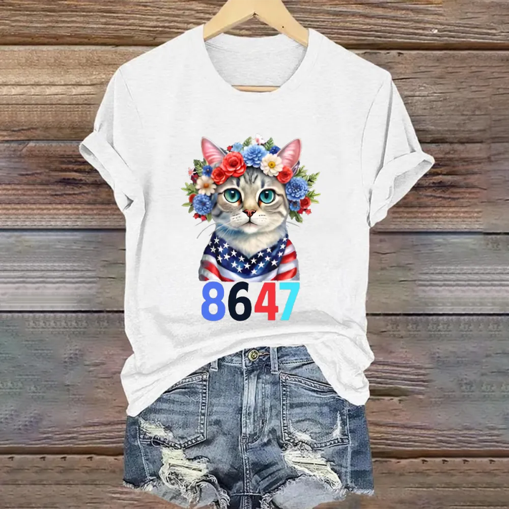 8647 Floral Retro 86 47 Cat Lovers T-Shirt
