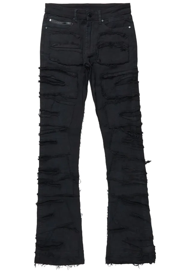Wayland Black Stacked Flare Jean