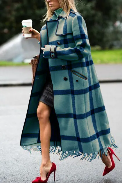 Womens Casual Fashion Long Plaid Jacket