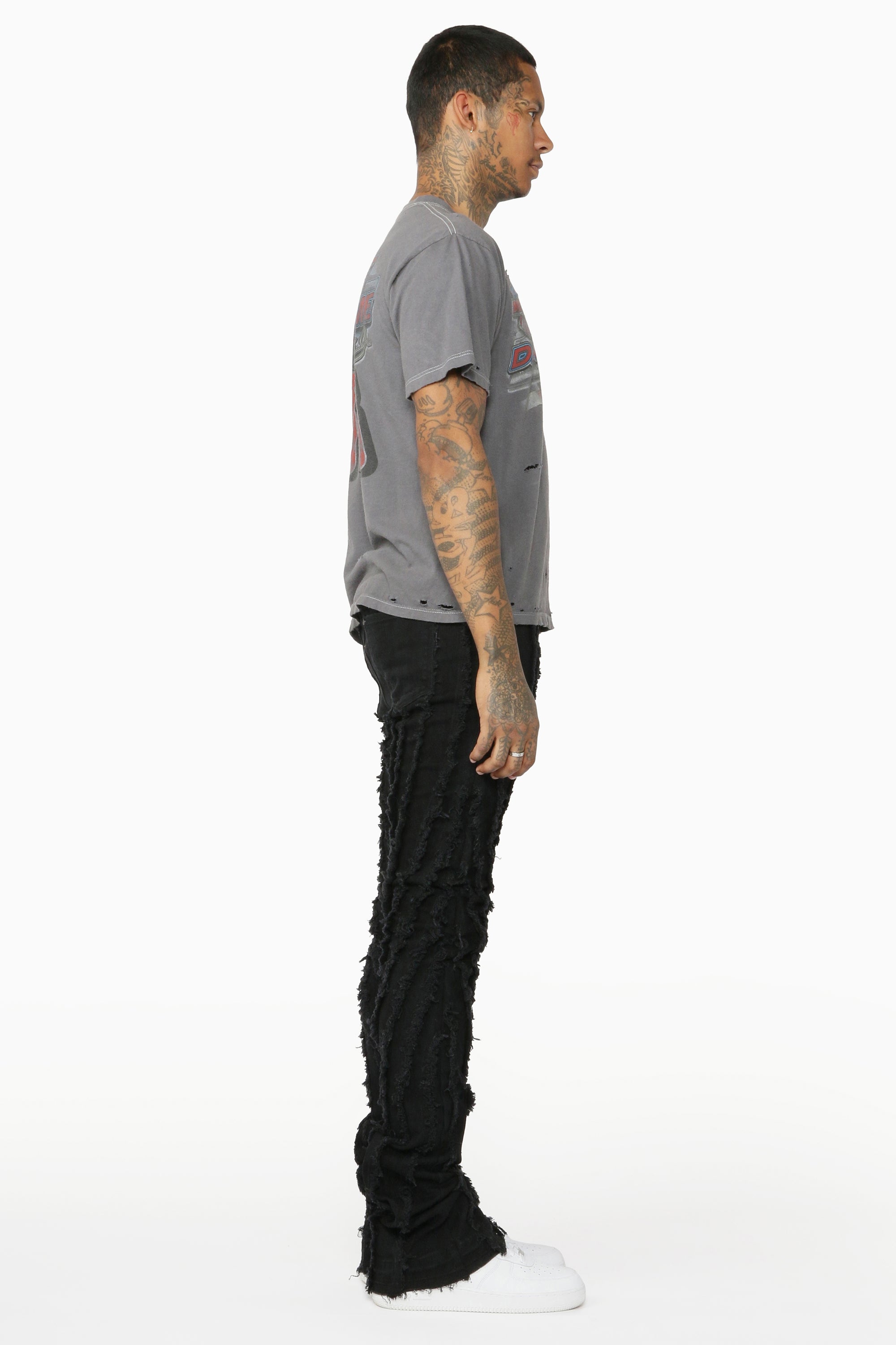 Lazer Black Stacked Flare Jean