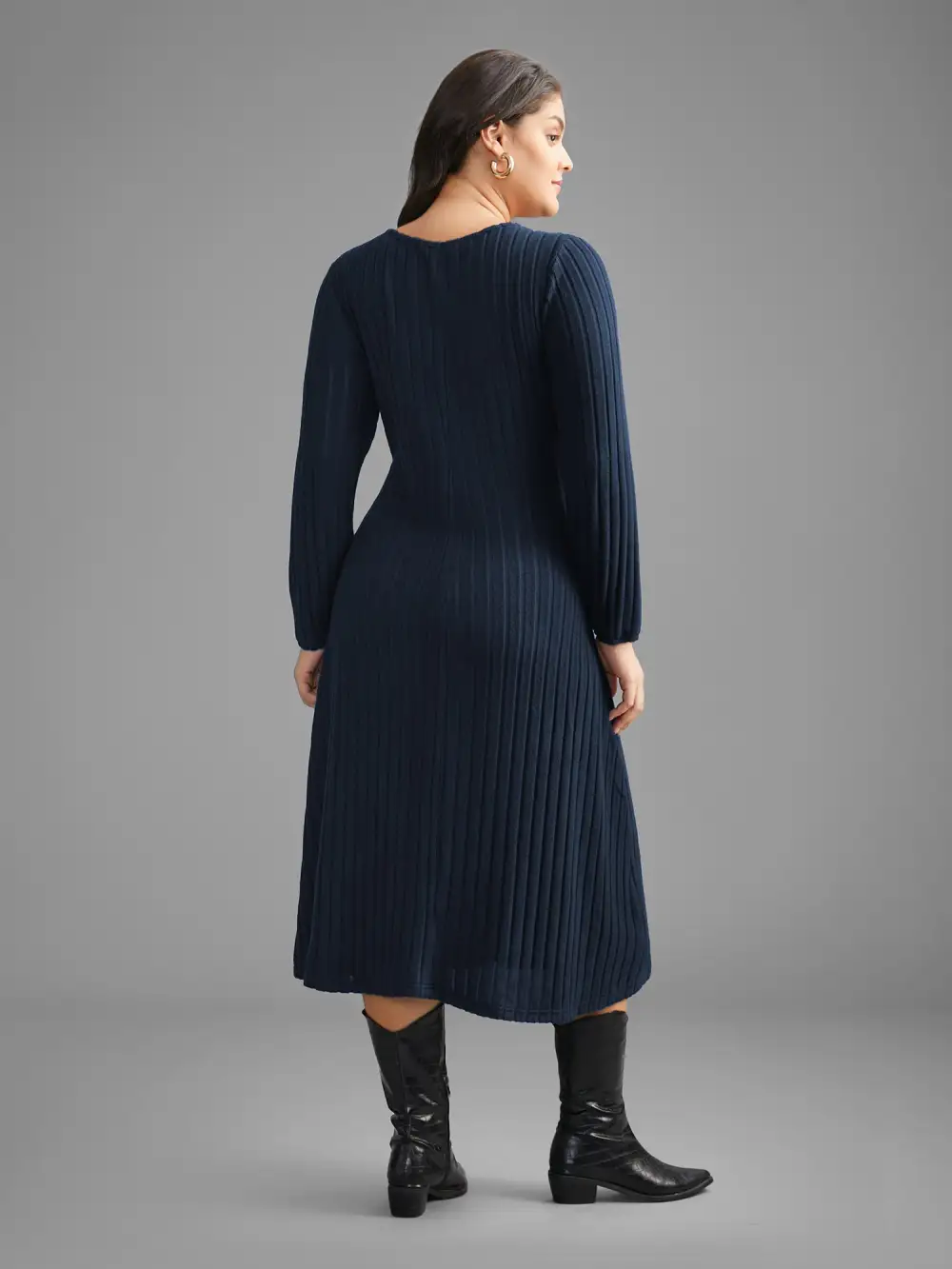 Plain Rib Knit Button Detail Dress