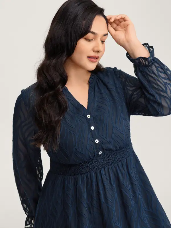 Sheer Jacquard Stretchy Waist Midi Dress