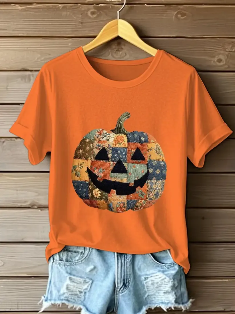 Women's Casual Autumn Pumpkin Print T-Shirt