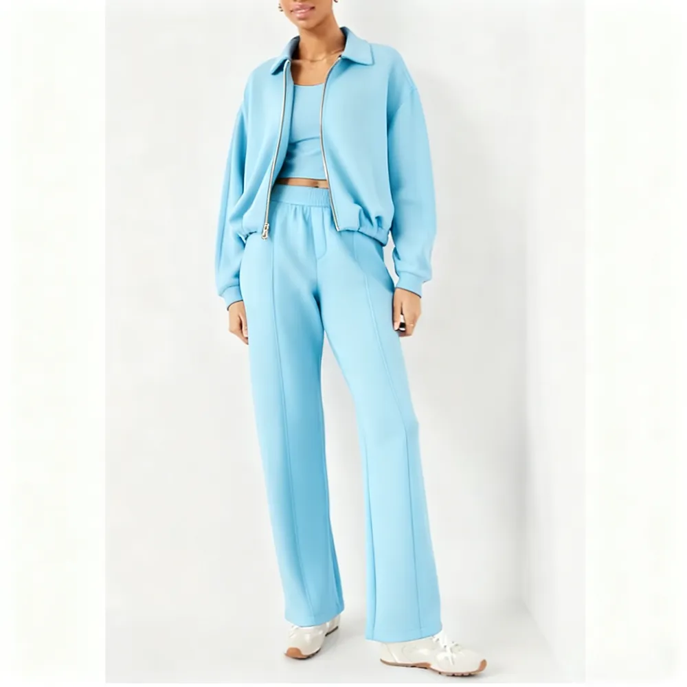 Zipped Jacket and Wide-Leg Pants Two-Piece Set