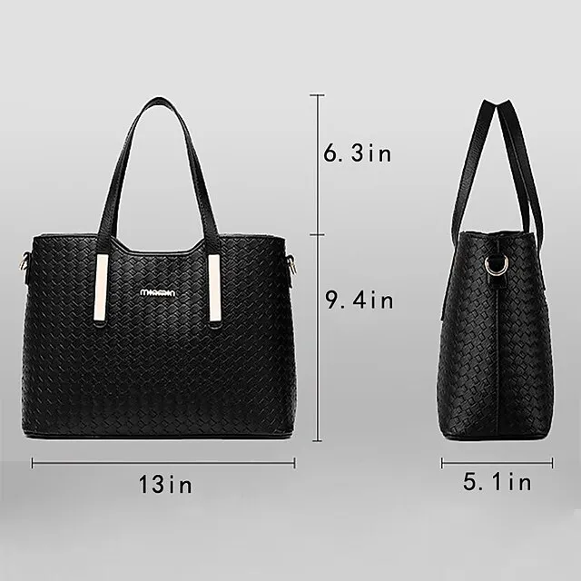Women's Bag Set Bag Set Top Handle Bag PU Leather 3 Pcs Purse Set Daily Zipper Solid Colored Wine Black
