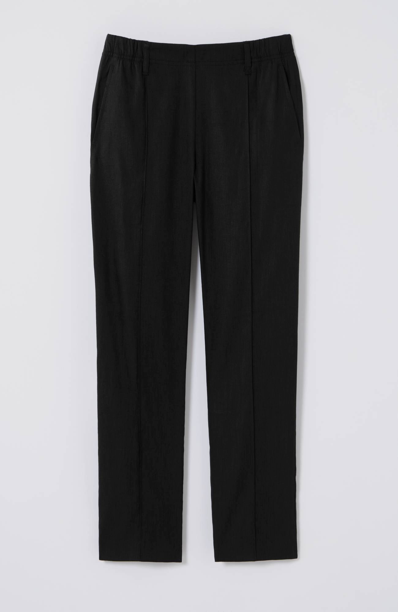 Pintucked Linen-Stretch Slim-Leg Pants
