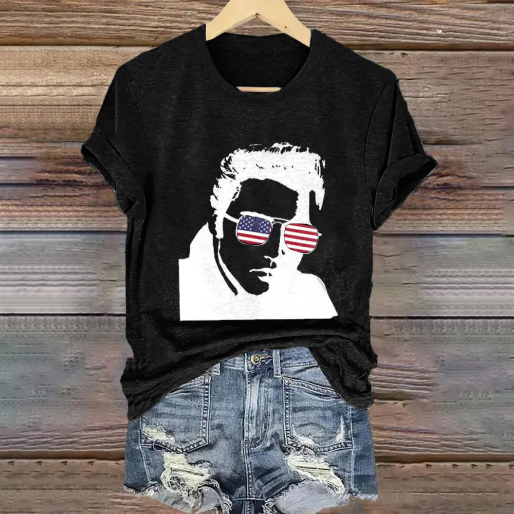 Women's American Characters Print Short Sleeve Round Neck Cotton T-Shirt