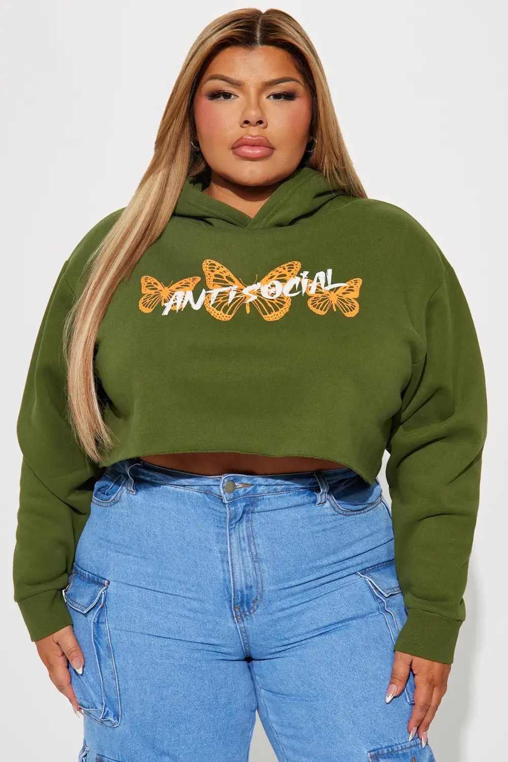 Anti Social Energy Cropped Hoodie - Hunter