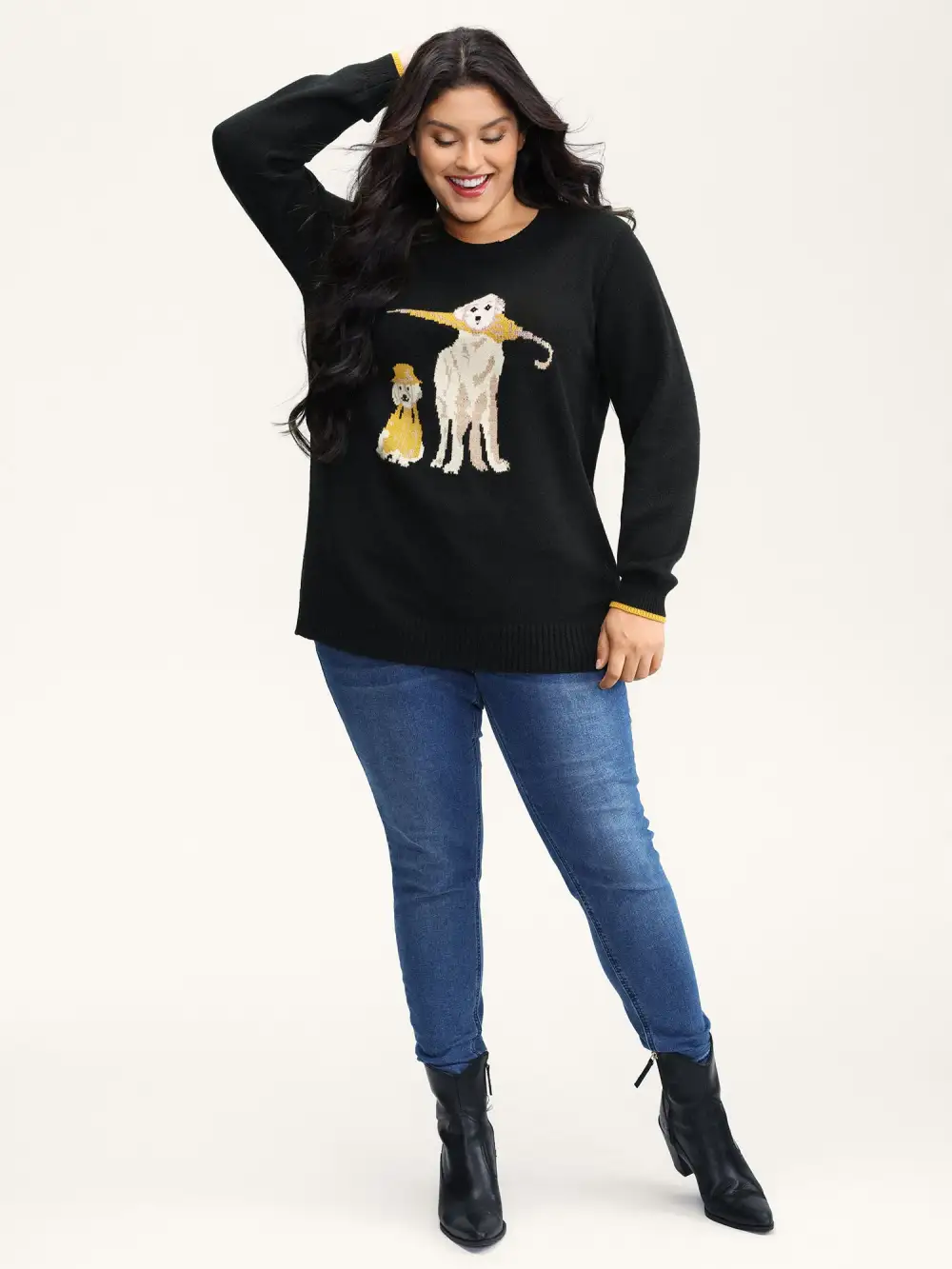 Puppy In Rain Jacquard Contrast Pullover