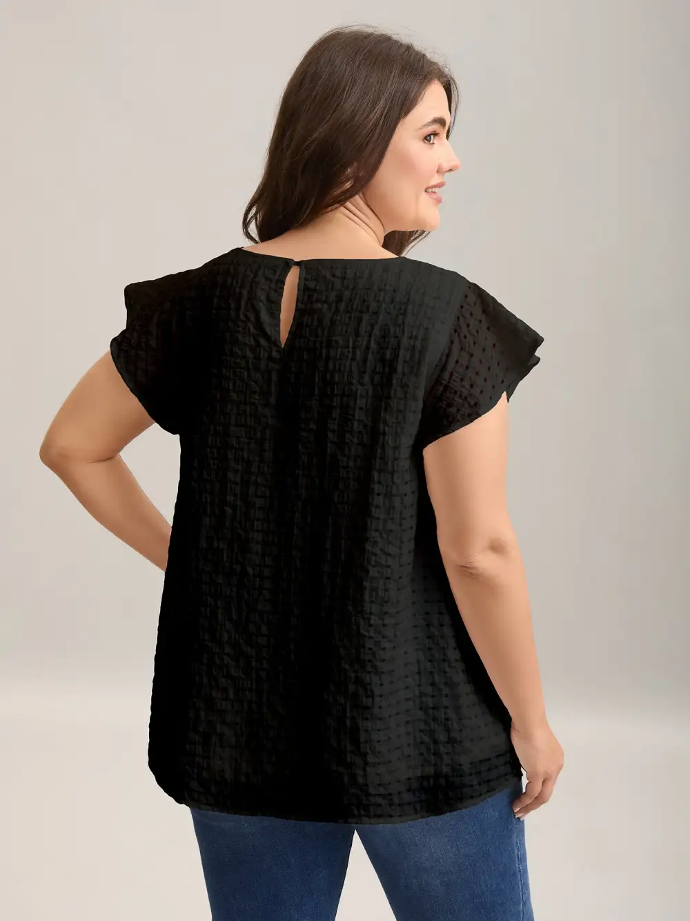 Textured Sheer Lined Flutter Sleeve Blouse