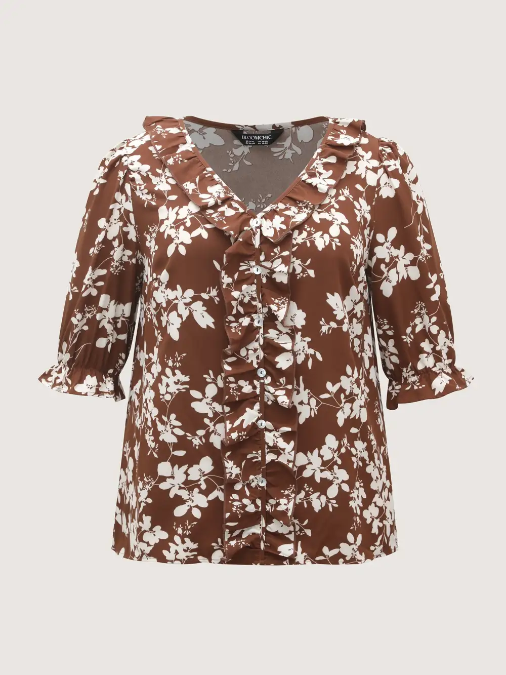 Fall Silhouette Florals Button Ruffled Blouse