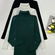 3-Pack Womens Turtleneck Knitted Pullovers - Soft & Cozy Solid Colors - Long Sleeve Casual Winter Sweaters