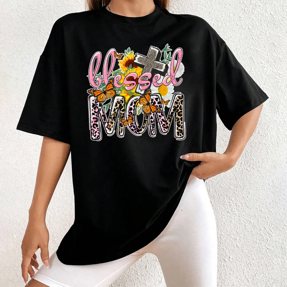 Blessed Mom Printed Round Neck Short Sleeve T-Shirt
