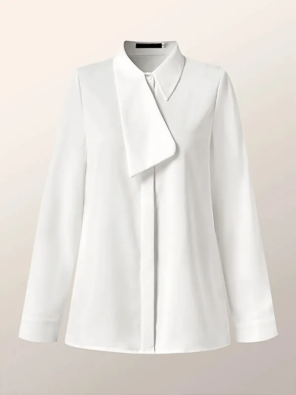 Original White Asymmetric Lapel Split-Joint Blouse